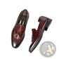 Burgundy Crocodile Embossed Leather Tassel Loafers