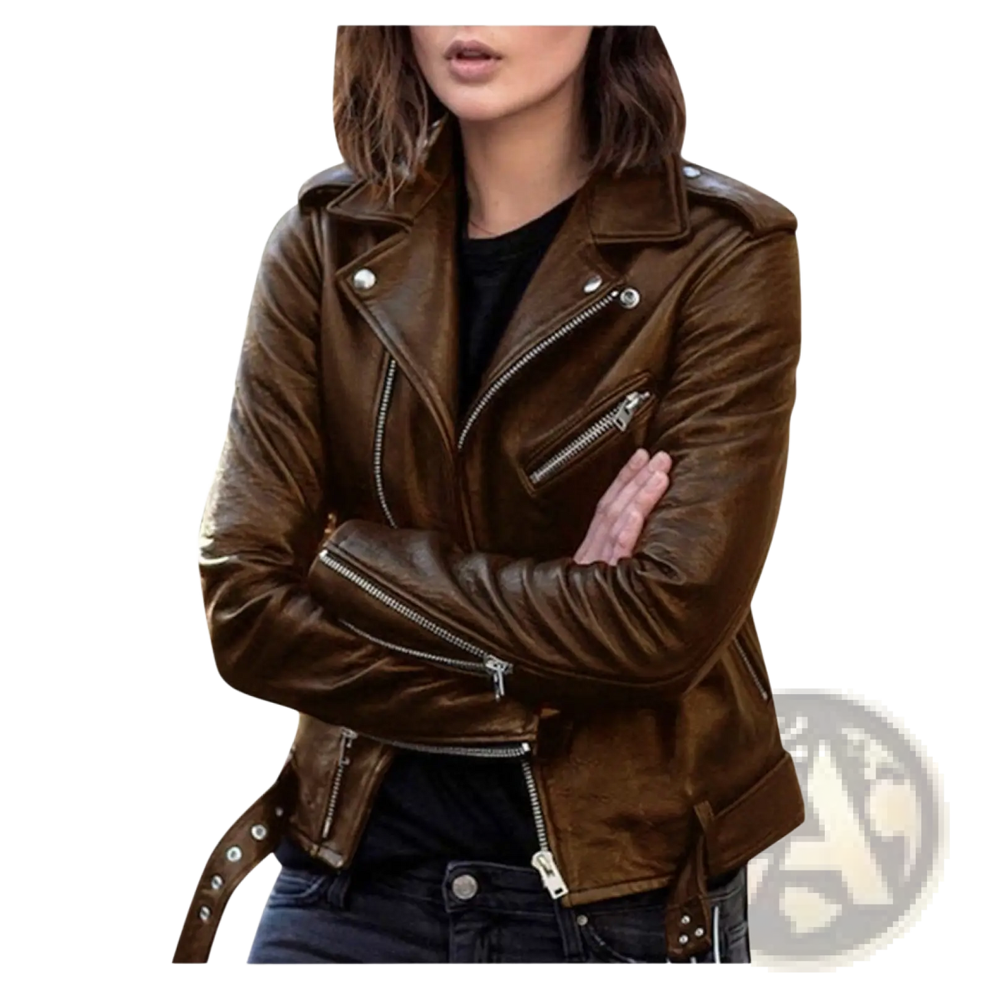 Burgundy Leather Biker Jacket with Silver Zippers