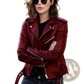 Burgundy Leather Biker Jacket with Silver Zippers