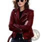 Burgundy Leather Biker Jacket with Silver Zippers