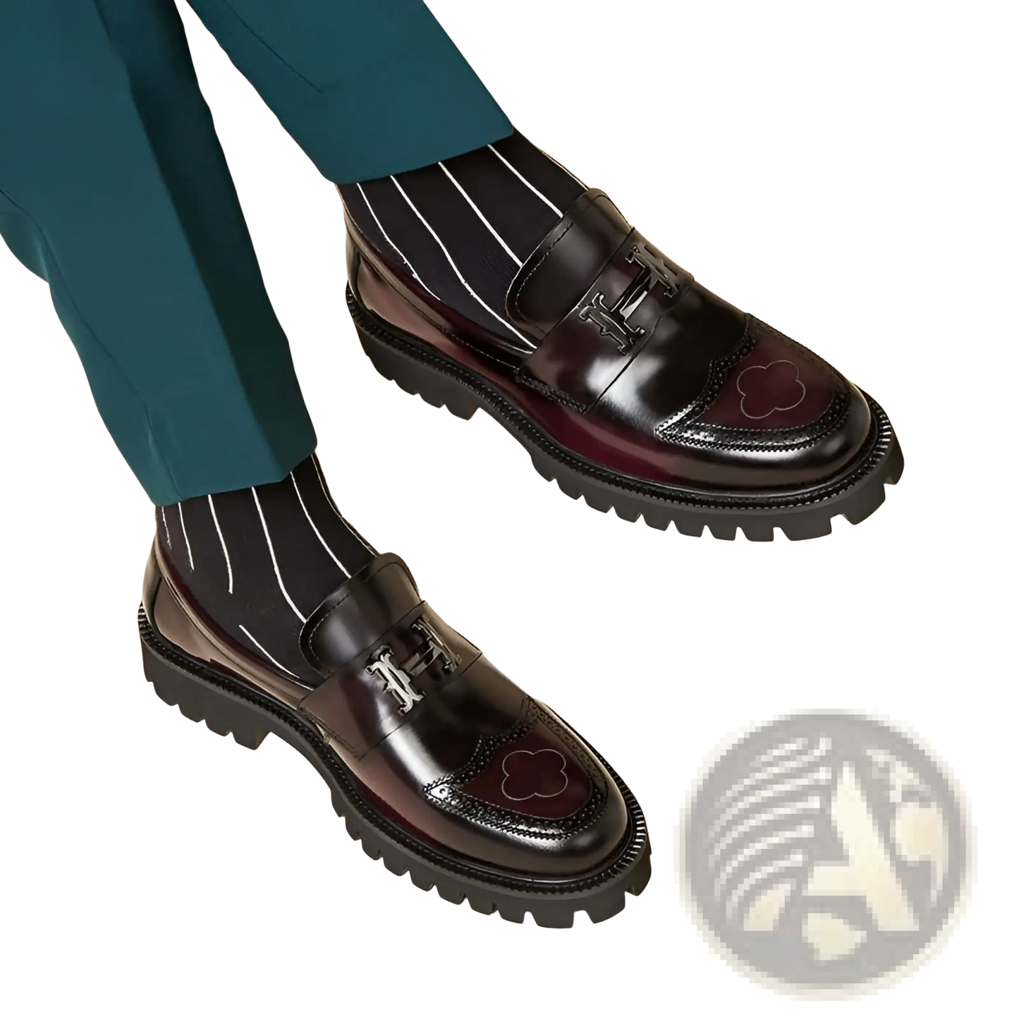Burgundy Leather Loafers with Buckle and Rubber Sole