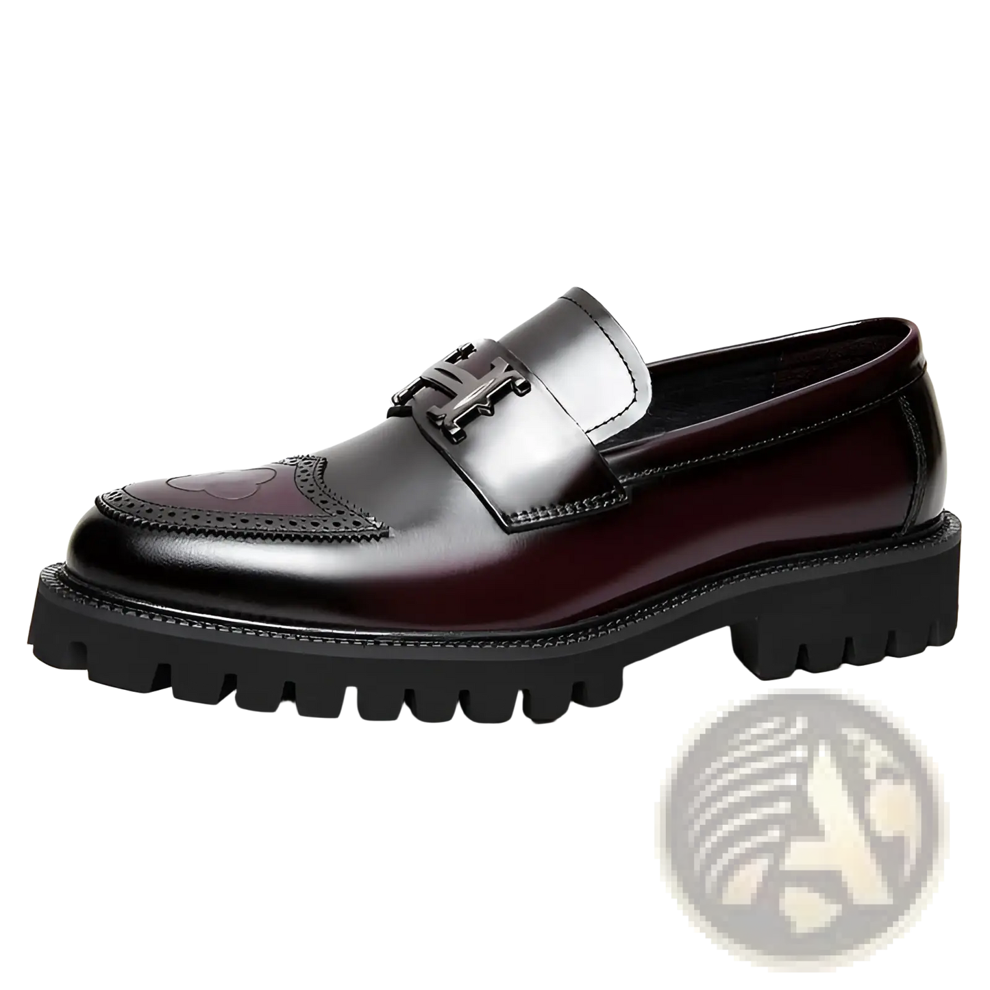 Burgundy Leather Loafers with Buckle and Rubber Sole