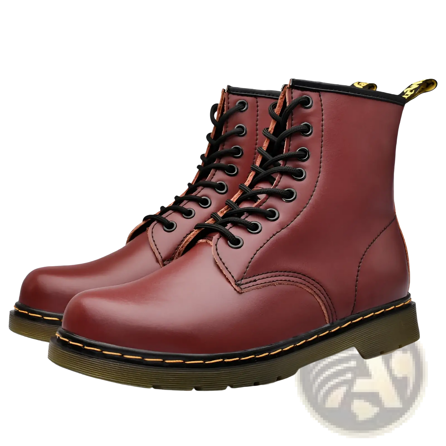 Burgundy Leather Martin Boots with Yellow Stitching