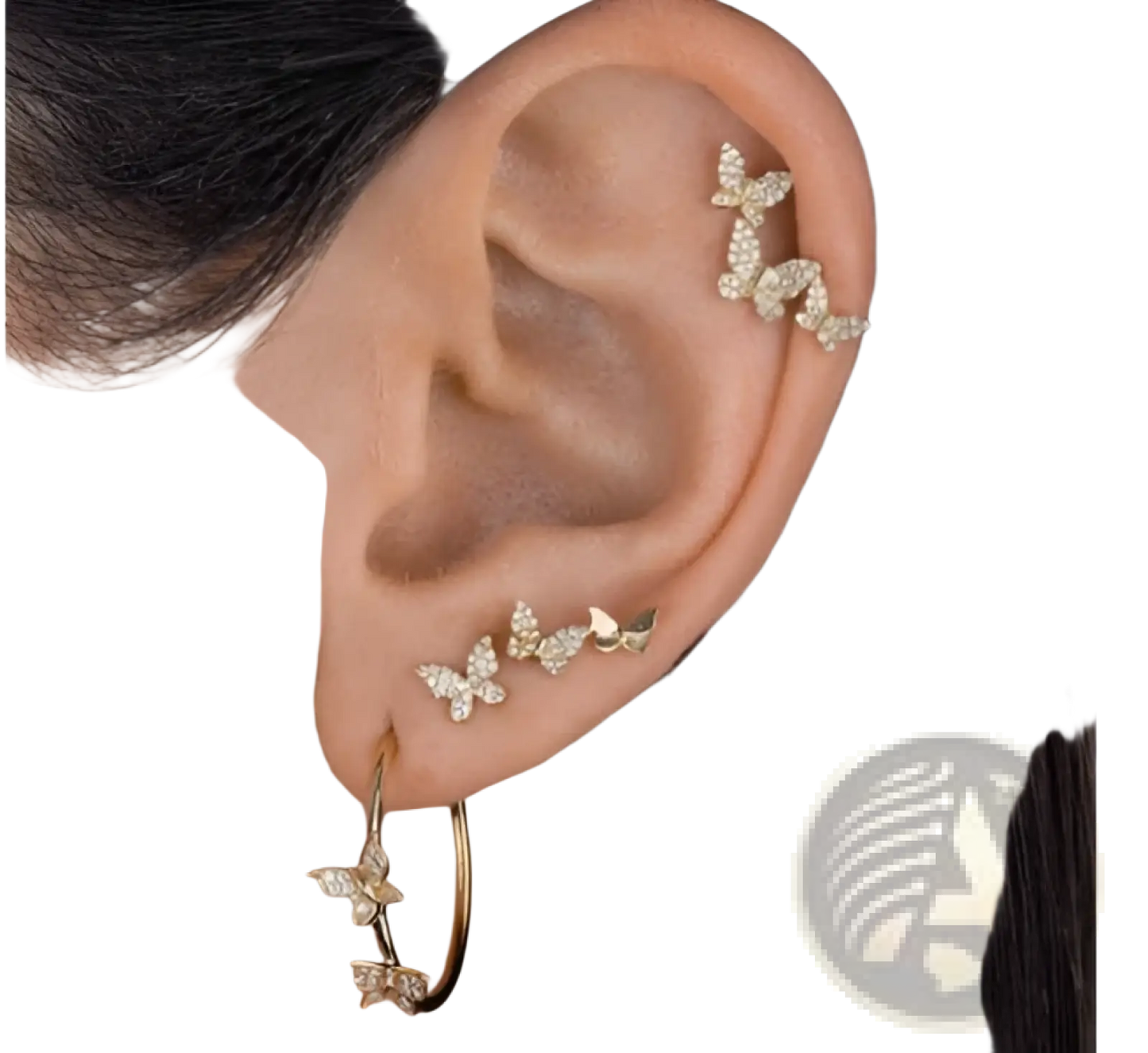 Butterfly and Diamond Alloy Earring and Ear Cuff Set