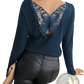 Butterfly Lace Back Ribbed Long Sleeve Top