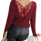 Butterfly Lace Back Ribbed Long Sleeve Top