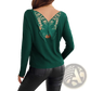 Butterfly Lace Back Ribbed Long Sleeve Top