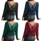 Butterfly Lace Back Ribbed Long Sleeve Top