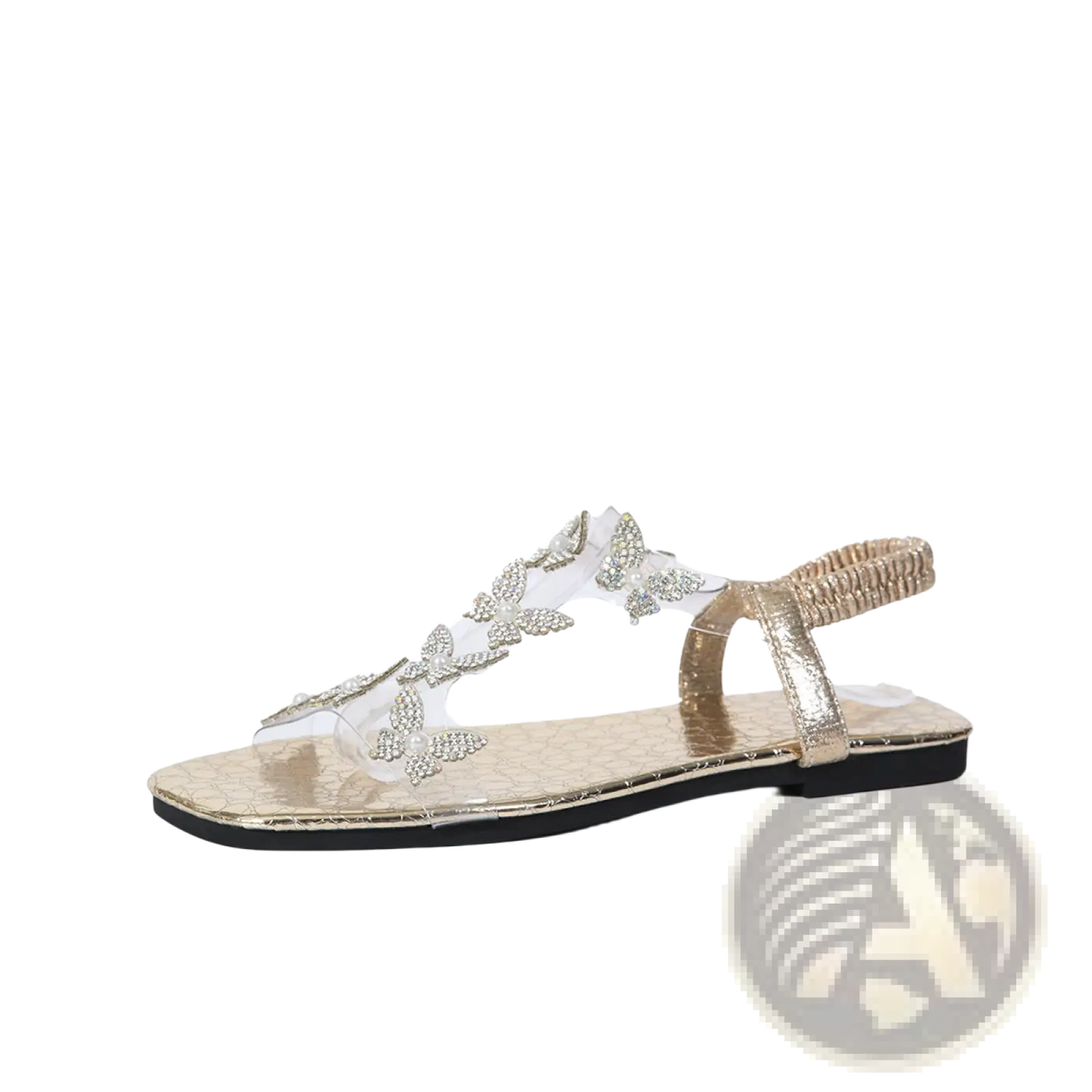 Butterfly Rhinestone Sandals Square Toe Flat Shoes