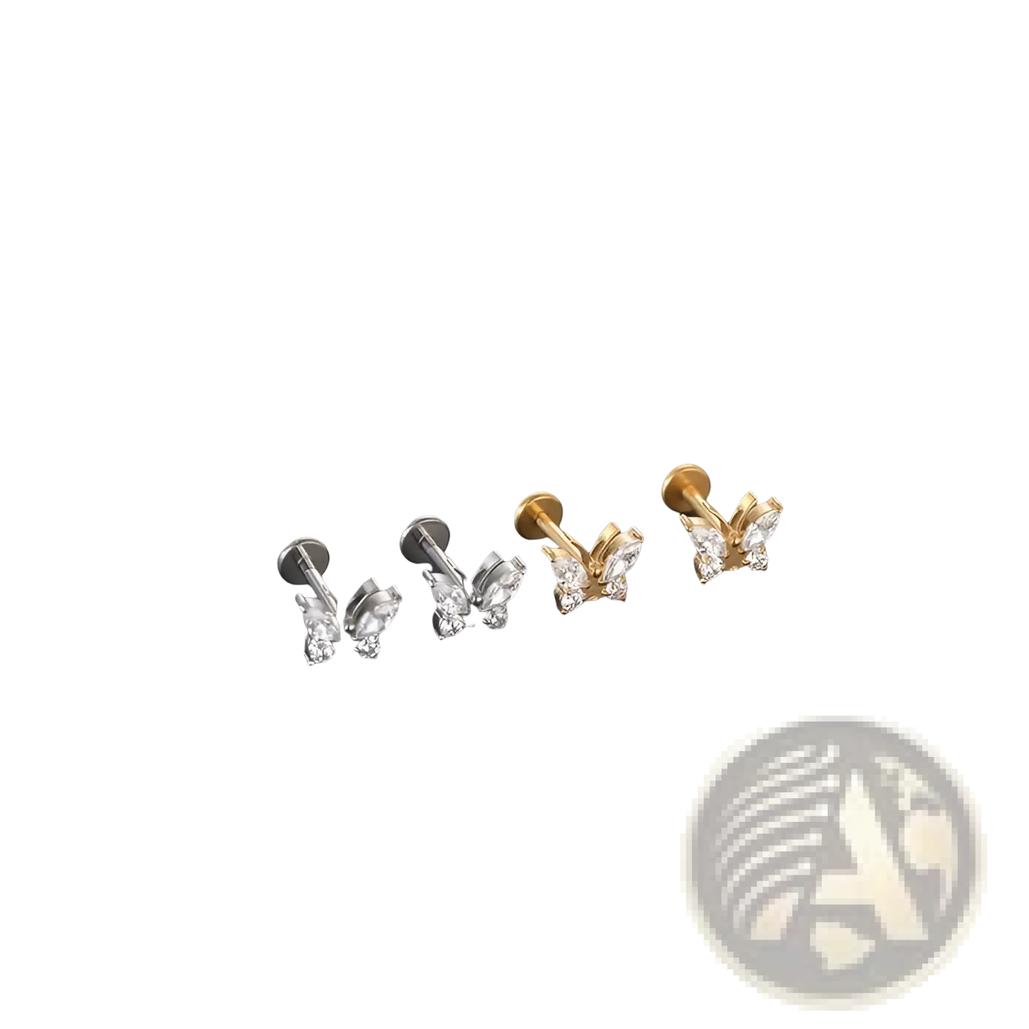 Butterfly Zircon Crystal Titanium Flat Back Stud Earrings
