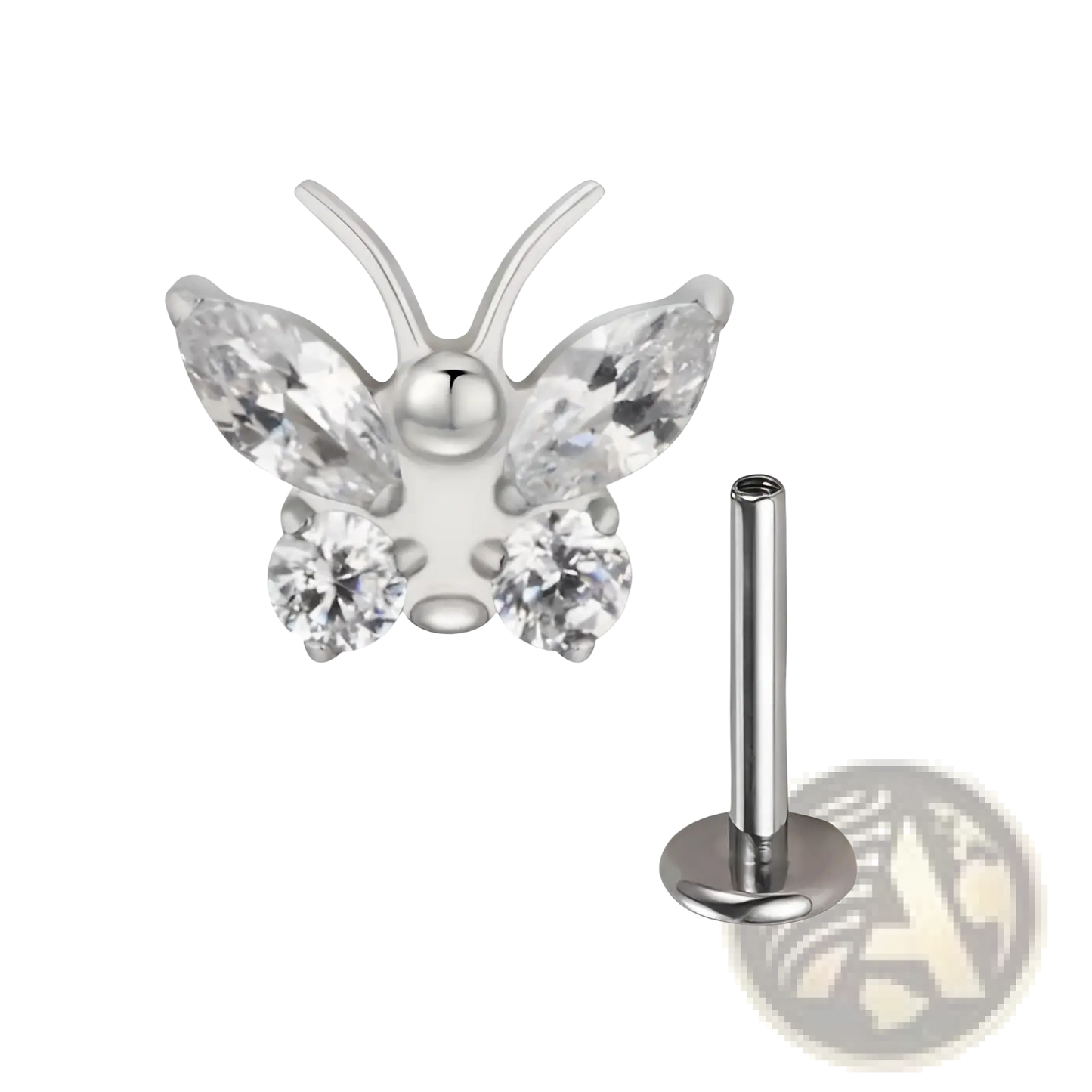 Butterfly Zircon Crystal Titanium Flat Back Stud Earrings
