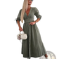 Button Front Denim Midi Dress with Puff Sleeves