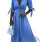 Button Front Denim Midi Dress with Puff Sleeves