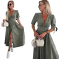 Button Front Denim Midi Dress with Puff Sleeves
