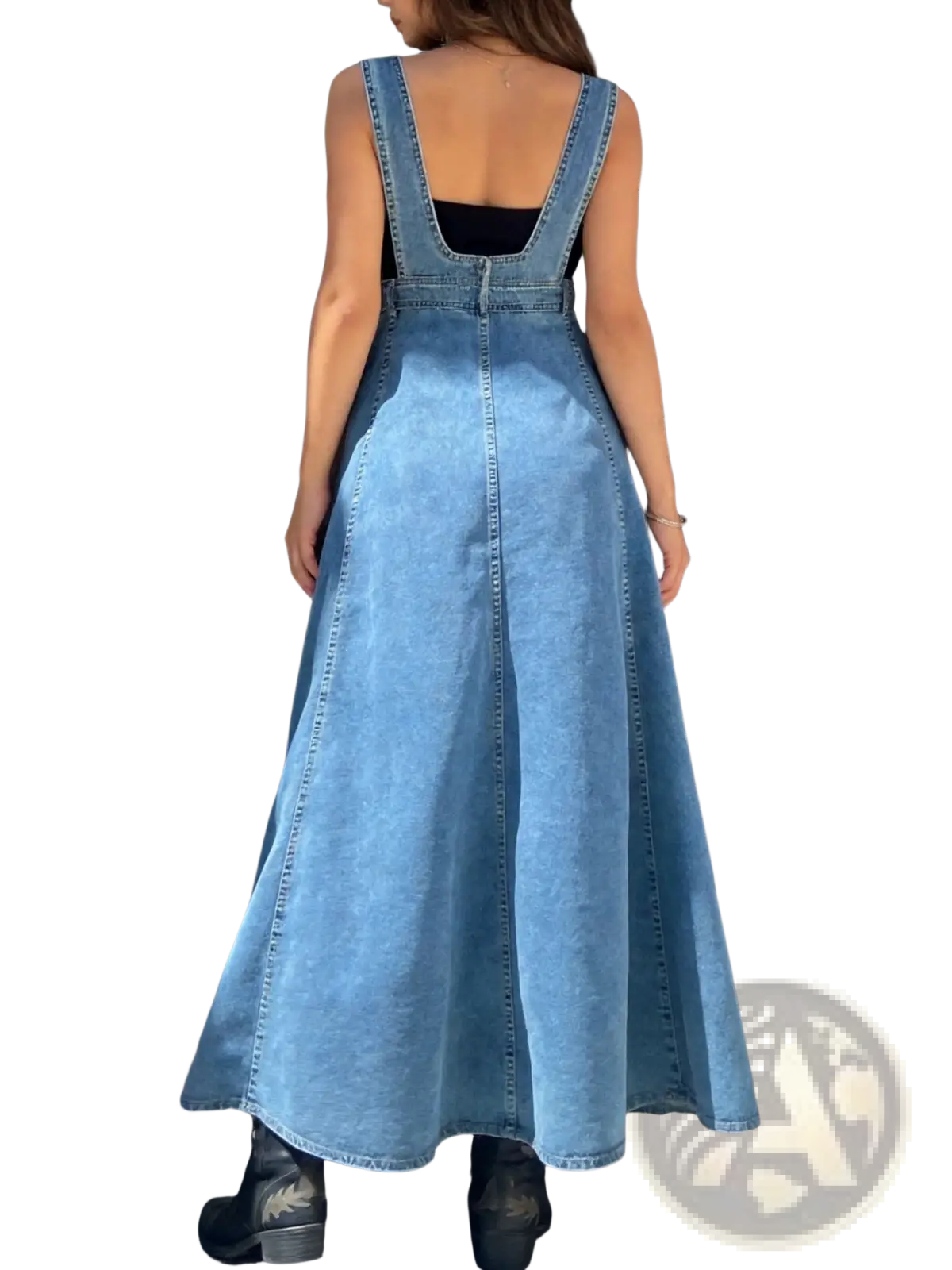 Button Front High Slit Denim Maxi Overall Dress