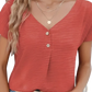 Button Front v Neck Short Sleeve Textured Blouse