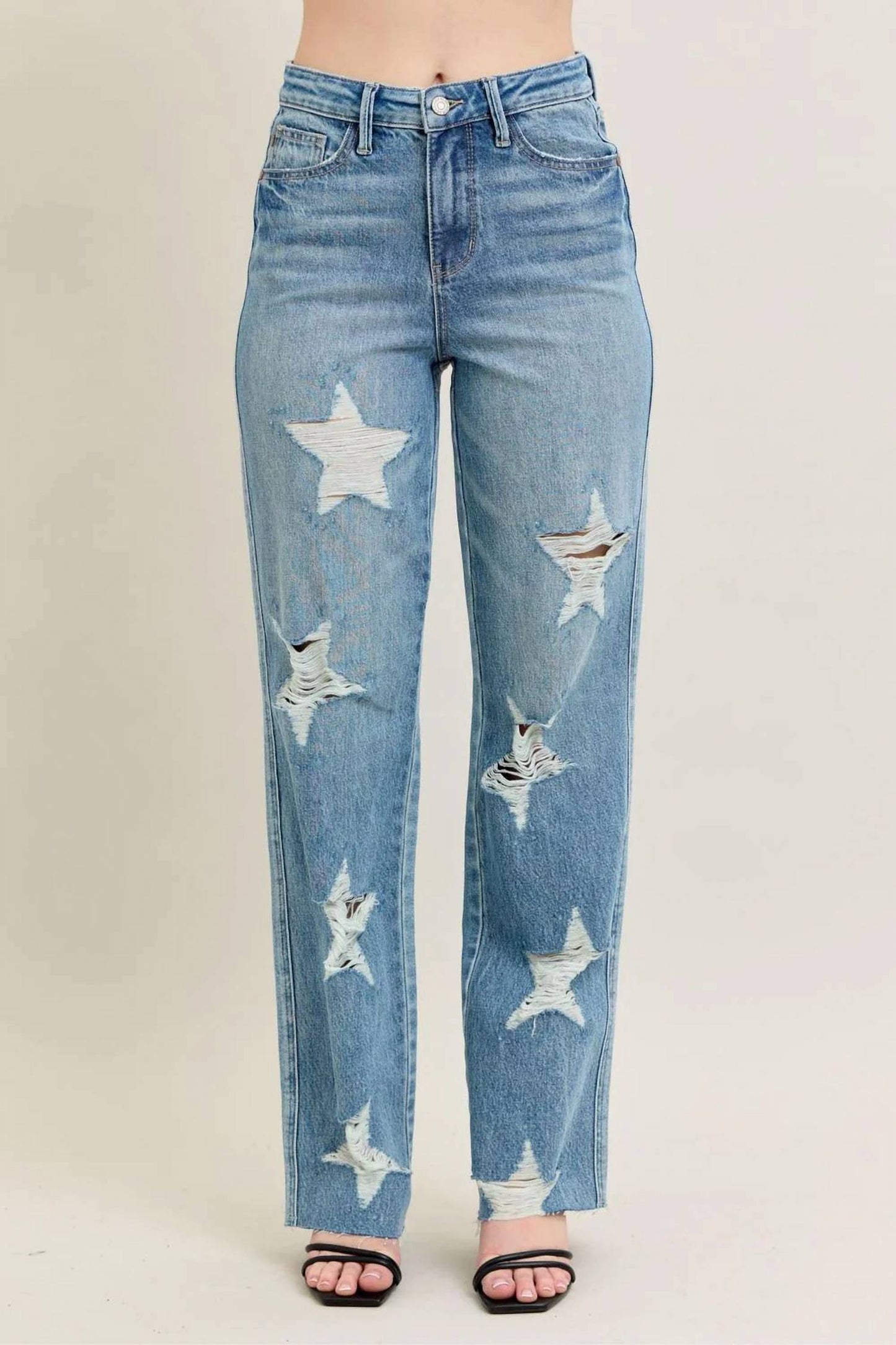 Judy Blue - High Waist Rigid Magic Star Shaped Destroy 90's Straight Leg Jeans