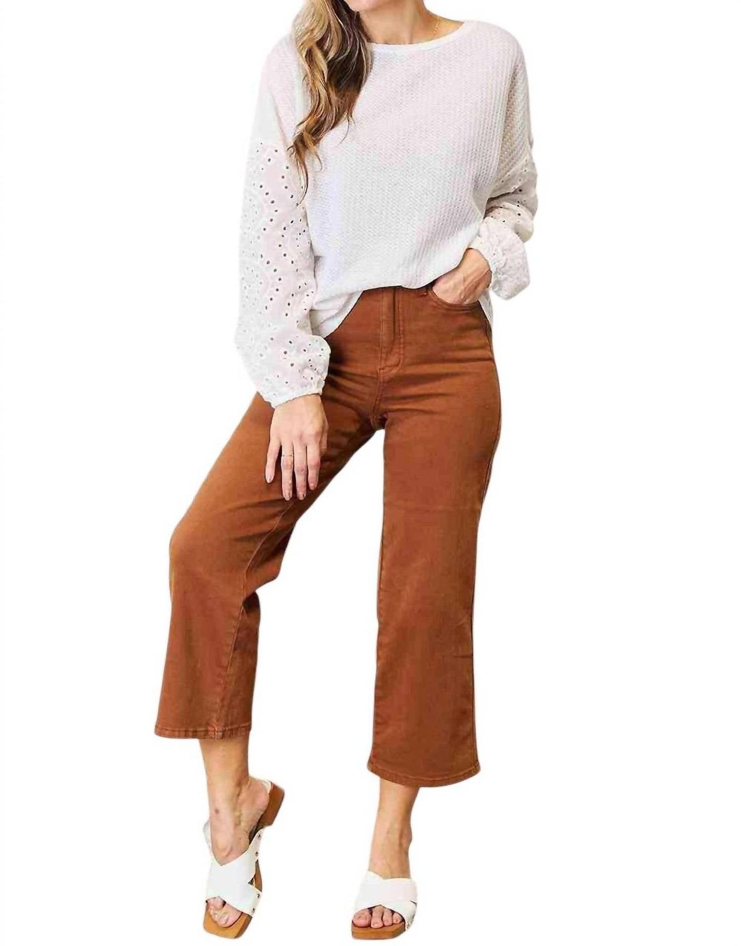 Double Take - Eyelet Elegance Drop Shoulder Blouse