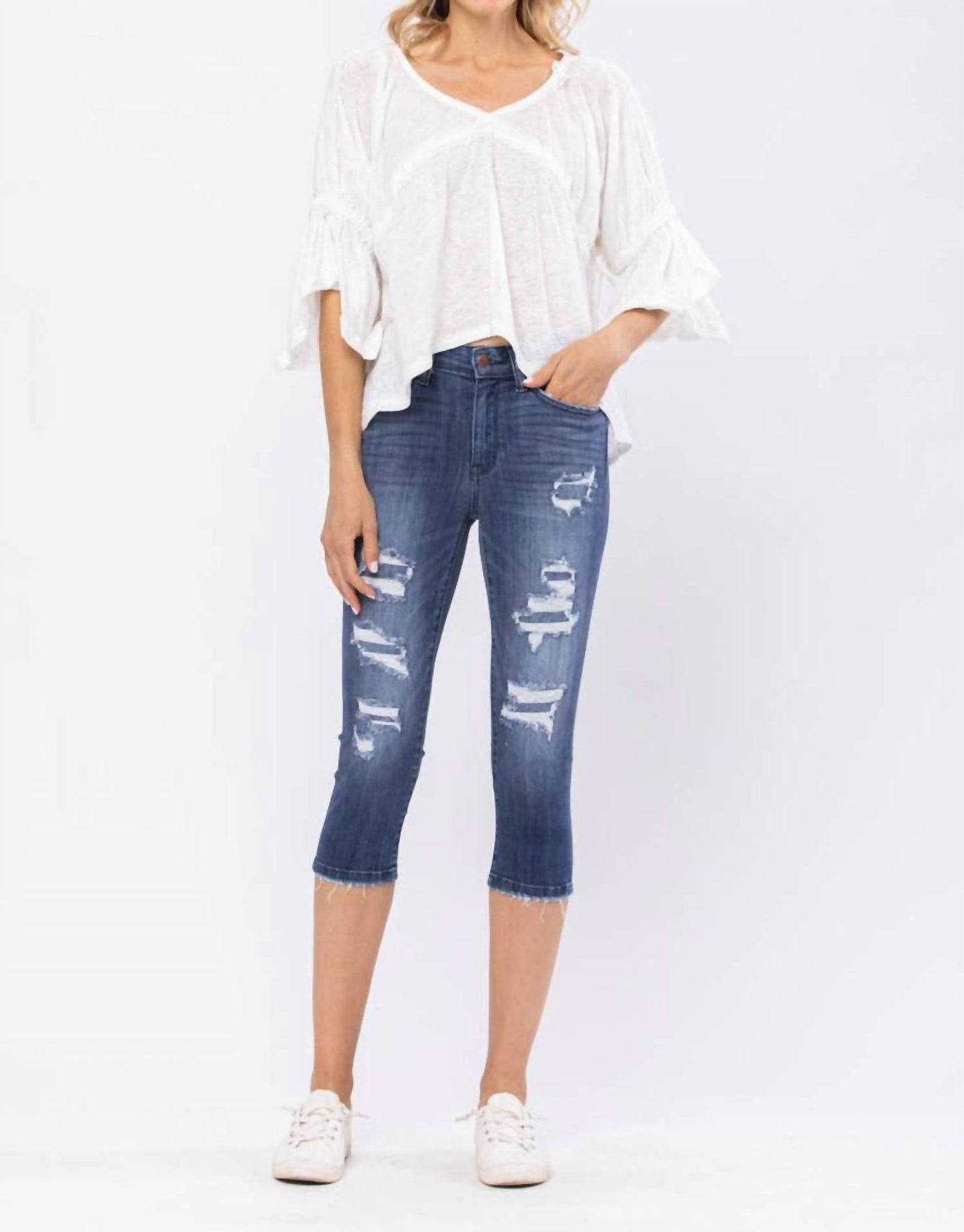 Judy Blue - Mid-rise Contrast Patch Skinny Capri Jeans - Plus Size