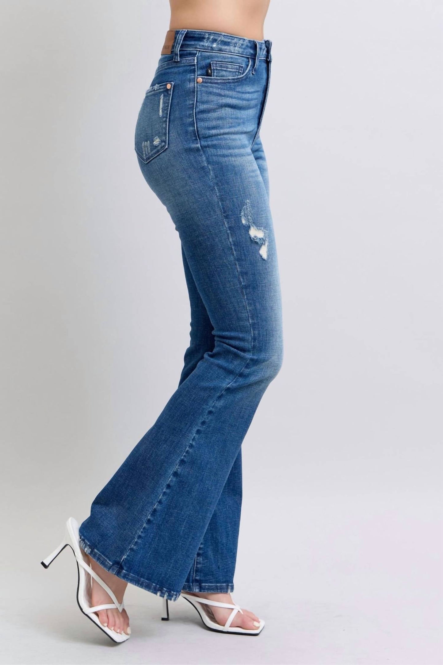 Judy Blue - High Rise Contrast Wash Destroy Flare Jeans