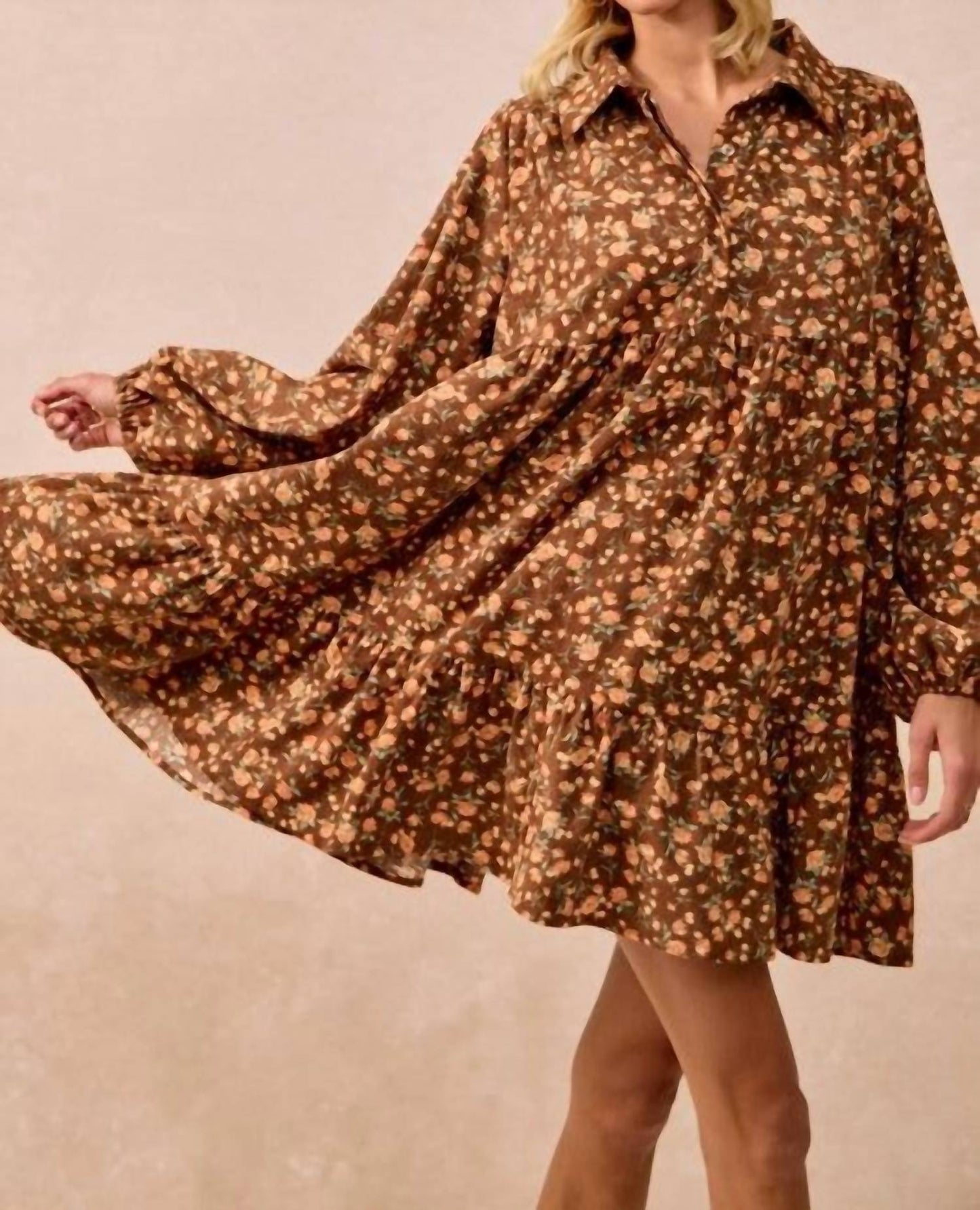 Bibi - Floral Print Corduroy Dress