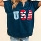 Haptics - Notched Neck Dolman Embossed Star & Stripe Usa Patch Top