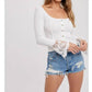 Bluivy - Lace Trim Square Neck Knit Top
