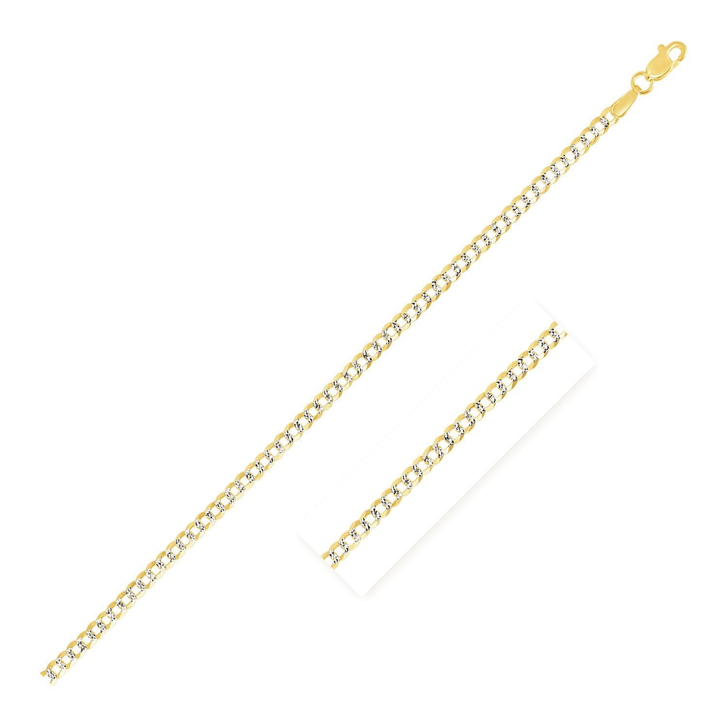 2.6 mm 14k टू टोन गोल्ड पावे कर्ब चेन