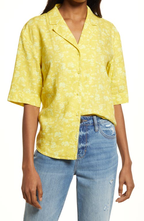 womens-yellow-hazy-floral-linen-blend-camp-shirt-medium