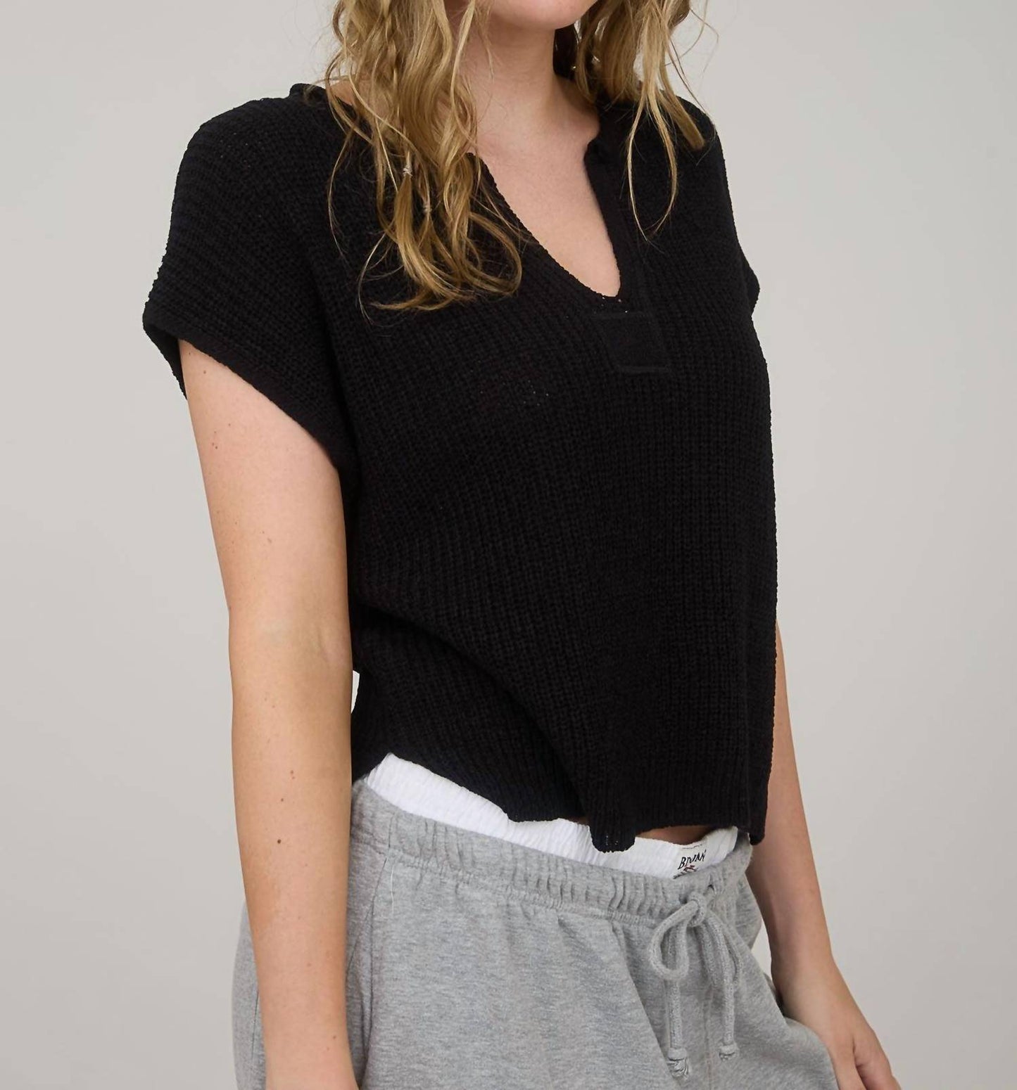 Blu Pepper - Split Neck Short Sleeve Sweater