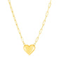 14k Yellow Gold Paperclip Chain Necklace with Puffed Heart
