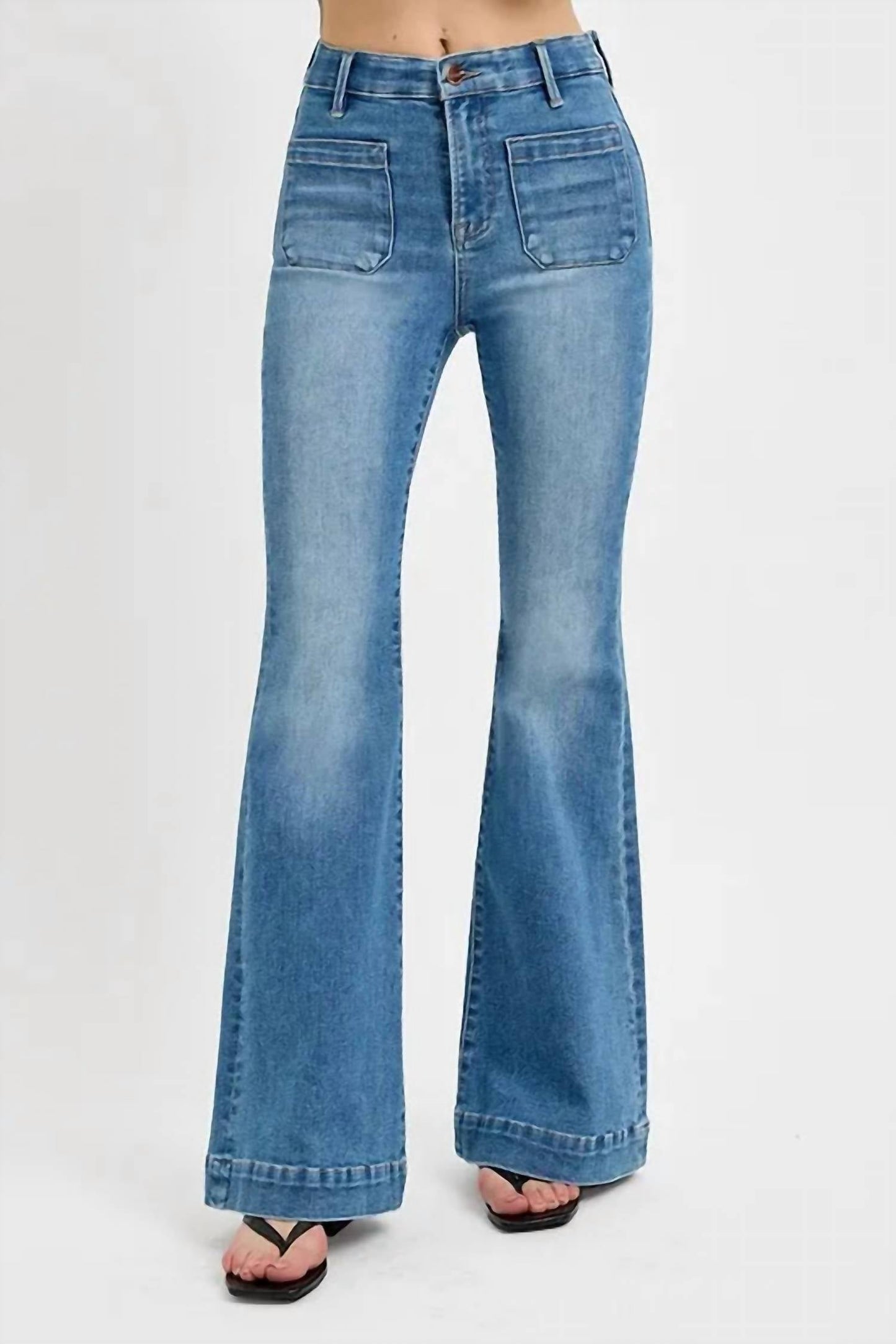 Risen - Full Size Front Patch Pocket Flare Jeans Plus Size