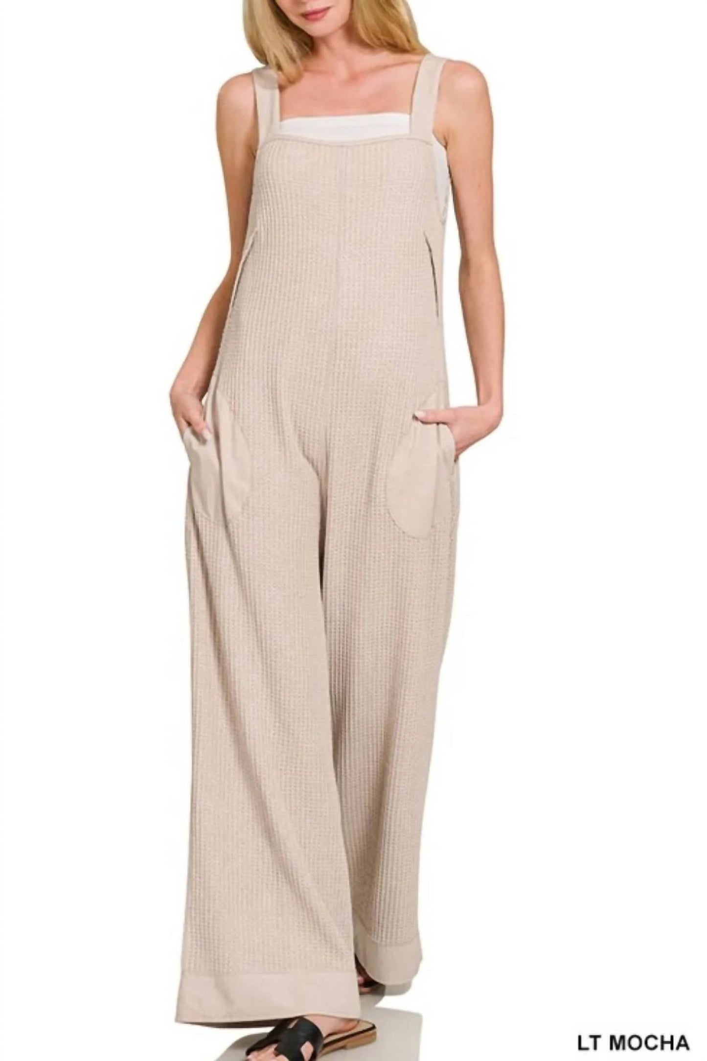 Trendsi - Zenana Knit Waffle Wide Leg Overalls