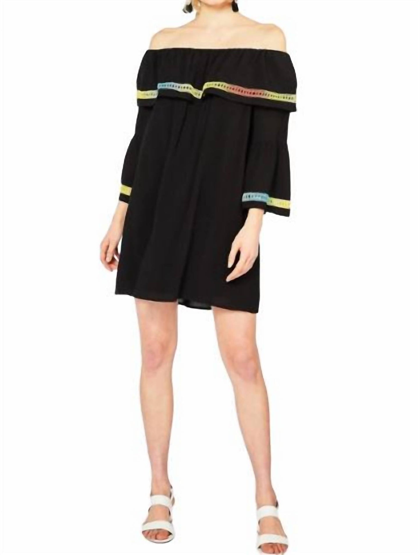 Entro - Off The Shoulder Bell Sleeve Dress