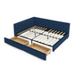 Mid-Century Storage Upholstered Tufted Bed Frame with Backrest and Armrests