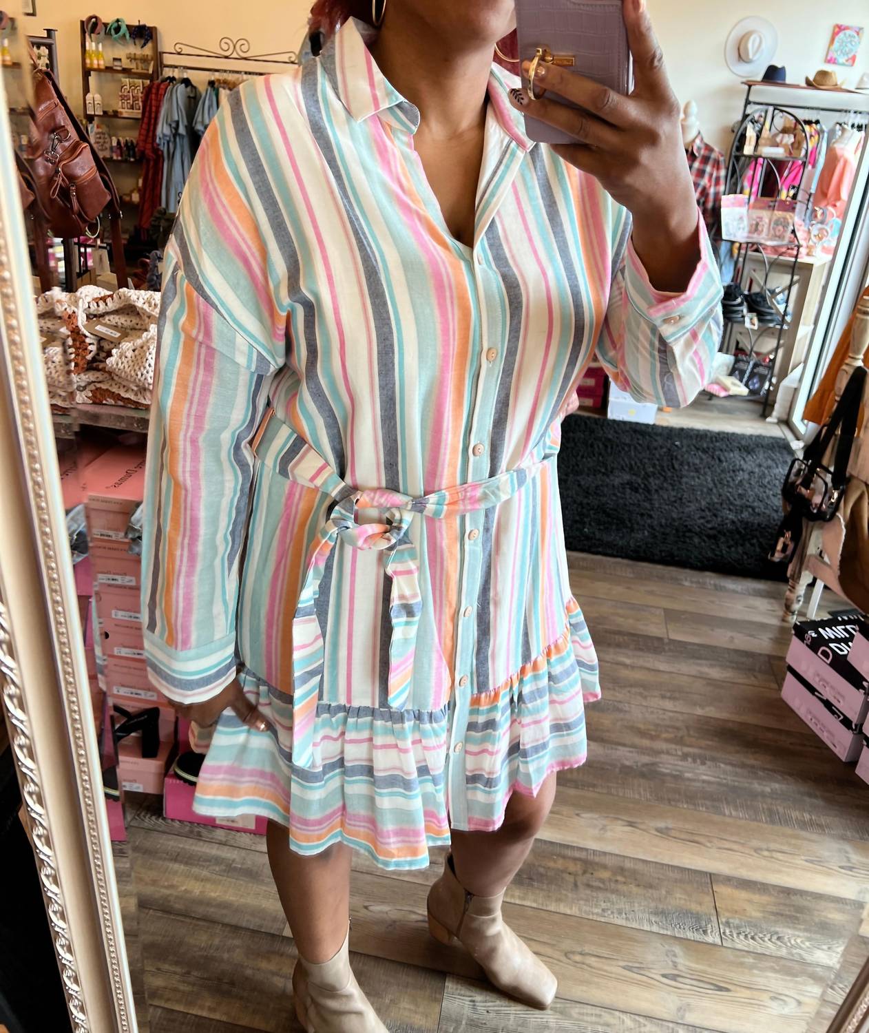 Entro - Striped Midi Dress