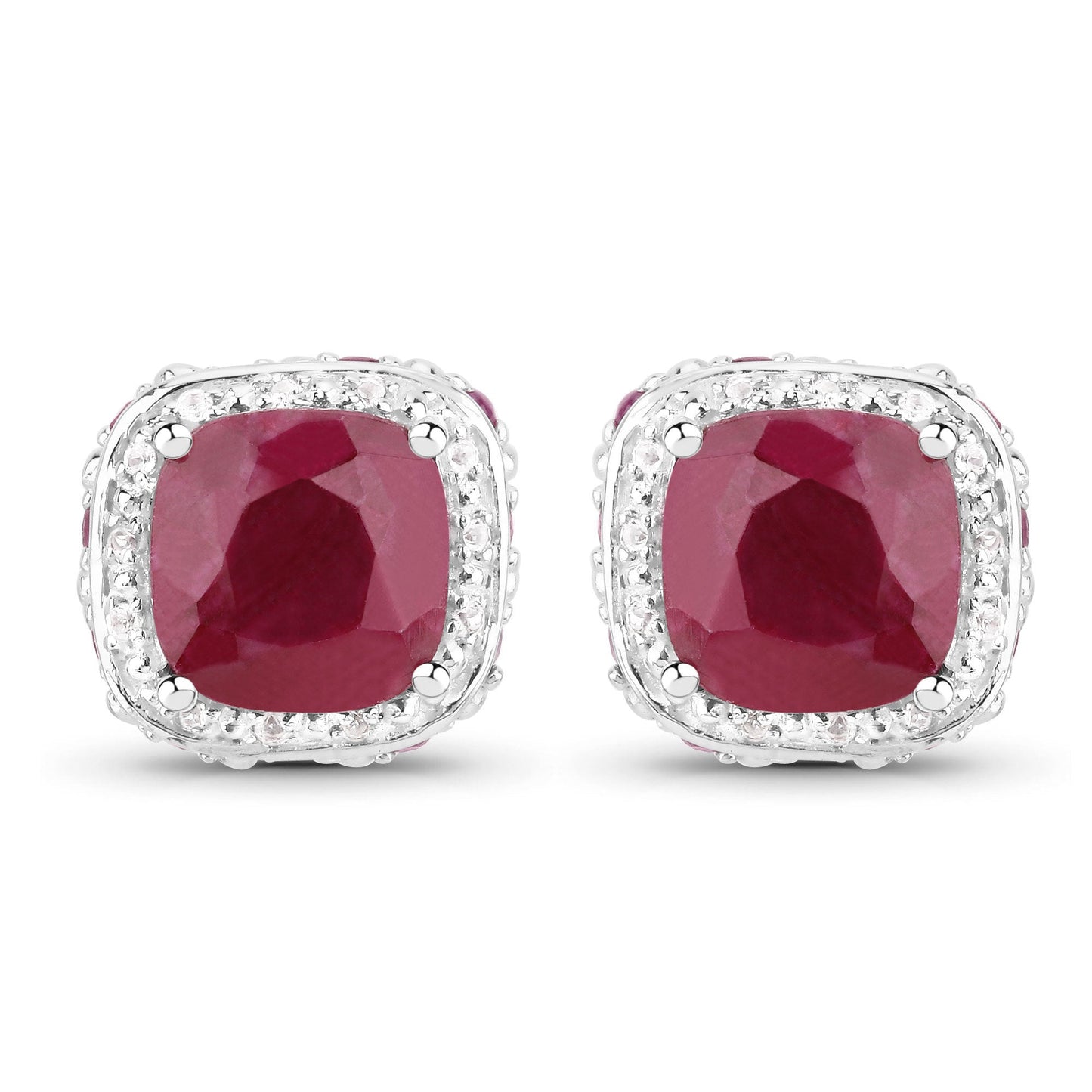 6.12 कैरेट रंगीन रूबी, रूबी और व्हाइट टोपाज .925 स्टर्लिंग सिल्वर ईयररिंग्स