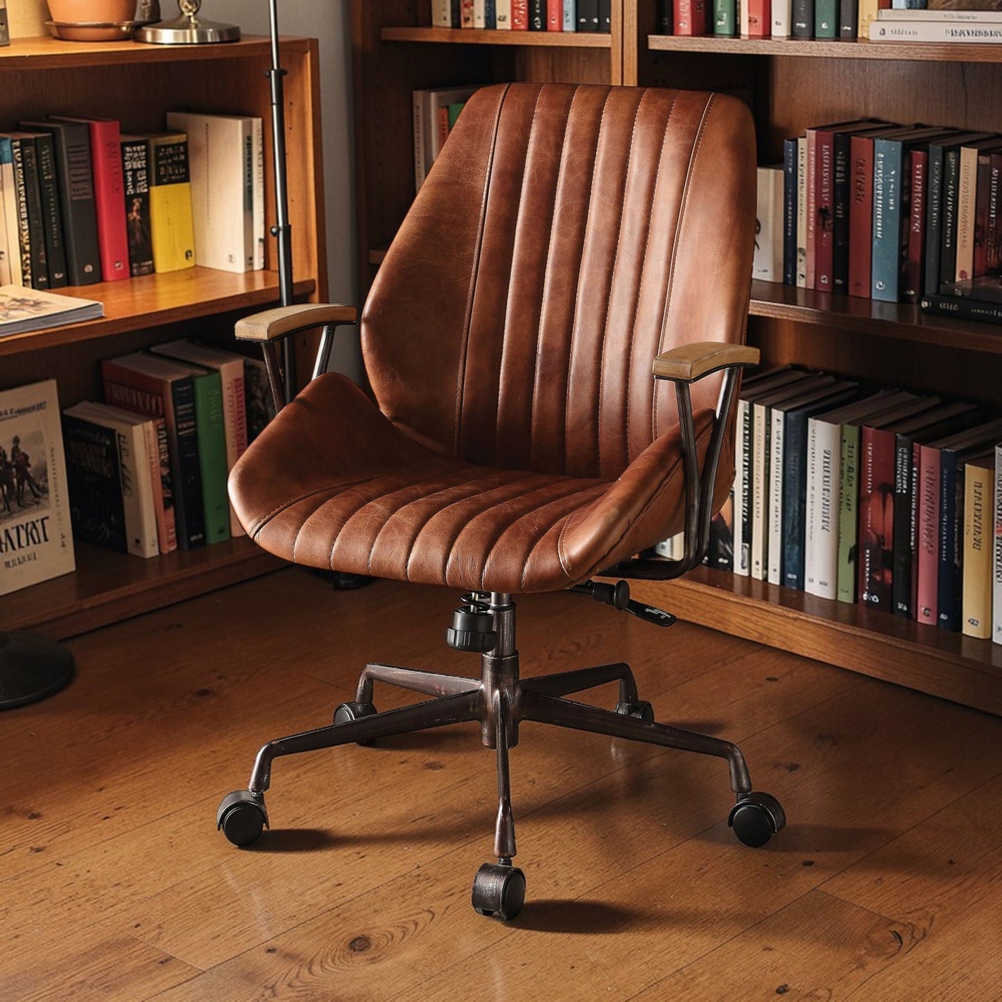 Brancaster Aluminum Top Grain Leather Office Chair - Coffee