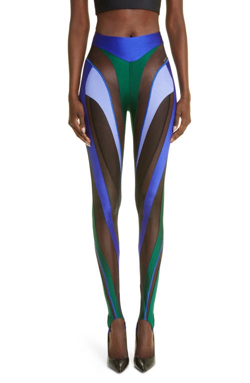 MUGLER Sheer Spiral Stirrup Leggings in Ultraviolet /Lilac, Size 2 Us