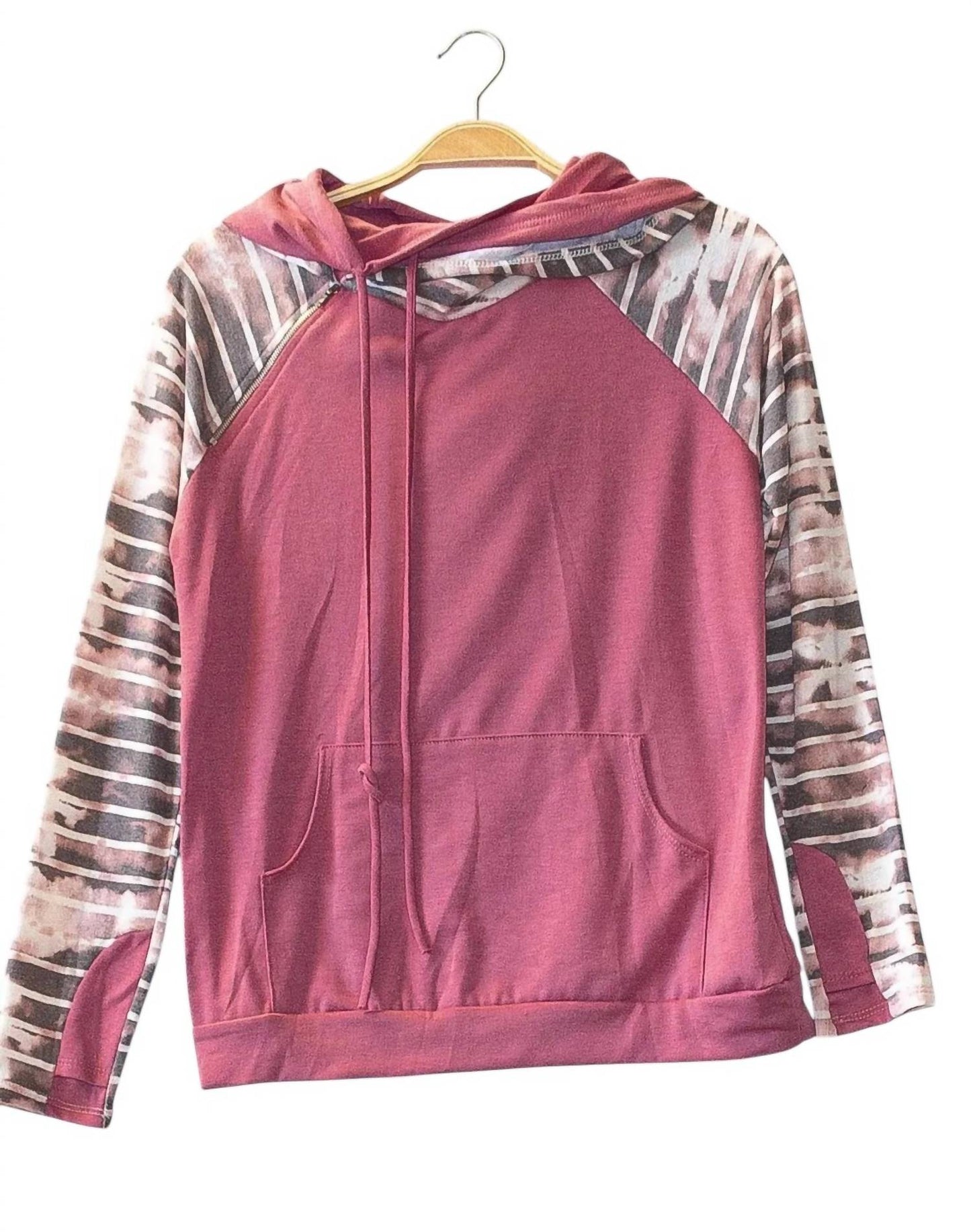 7Th Ray - WOMEN'S TIE DYE STRIPED SLEEVES HOODIE