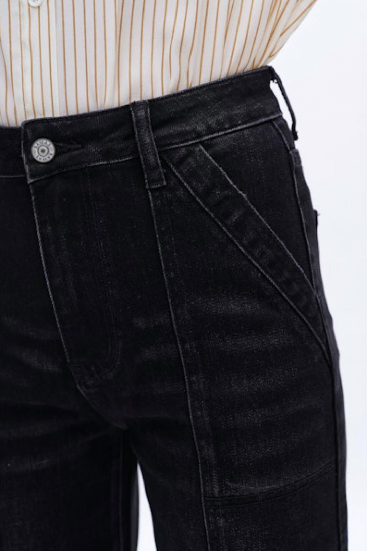 Bayeas - Seamed High Waist Wide Leg Jeans