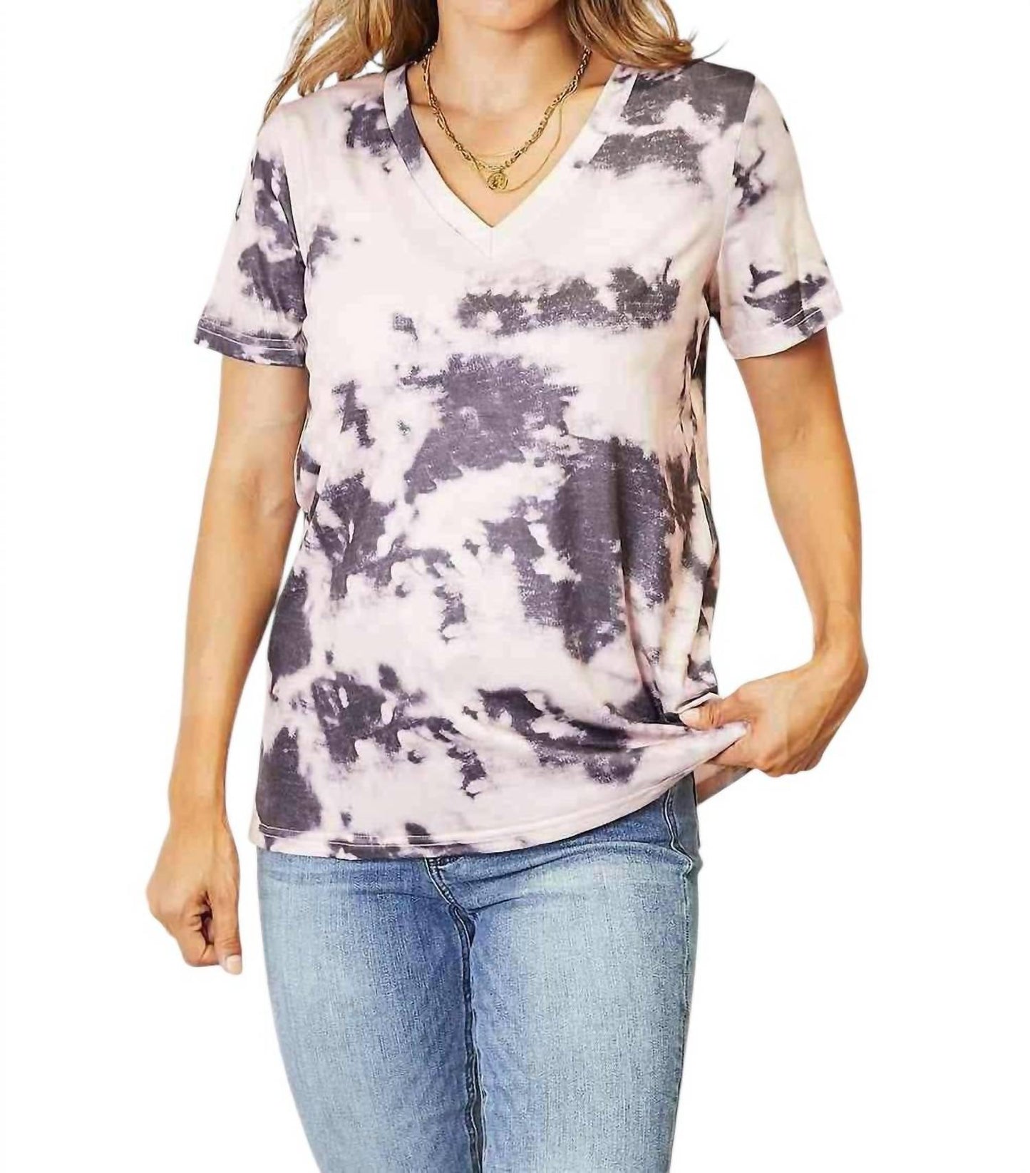Double Take - Bohemian Tie-dye V-neck Tee
