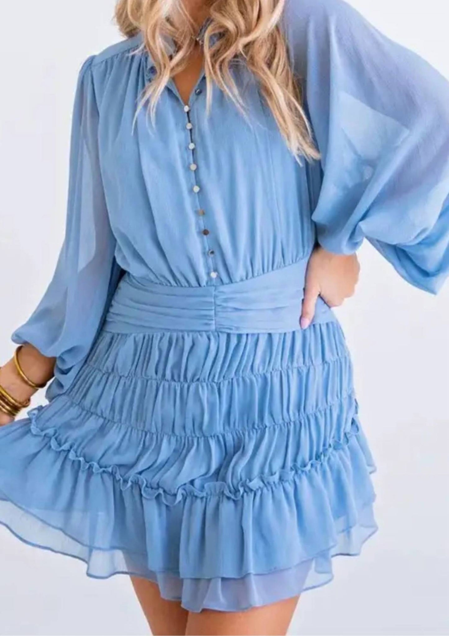 Karlie - Solid Chiffon Button Dress