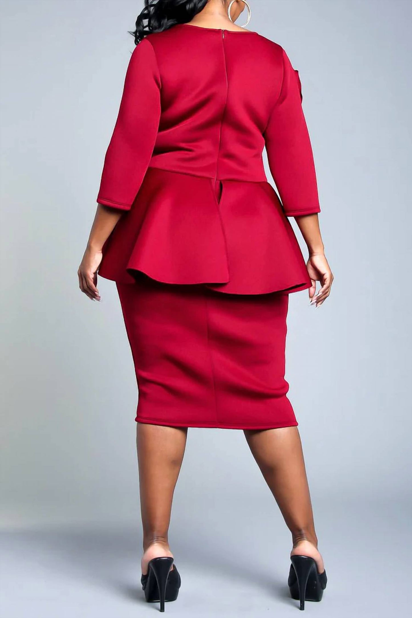 Viva Curvy - Handmade Blossomed Floral Accent Peplum Dress