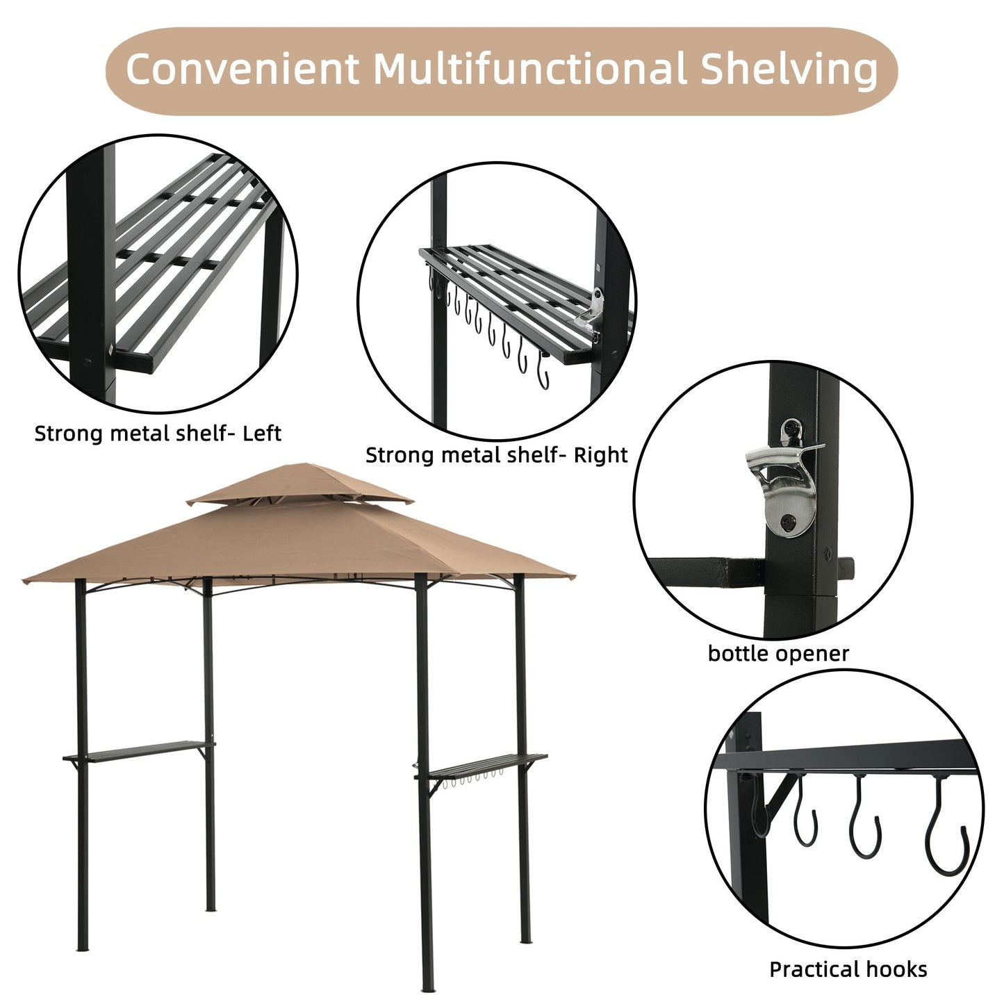 Outdoor Grill Gazebo 8 x 5 ft with Double-Tier Soft Top Canopy