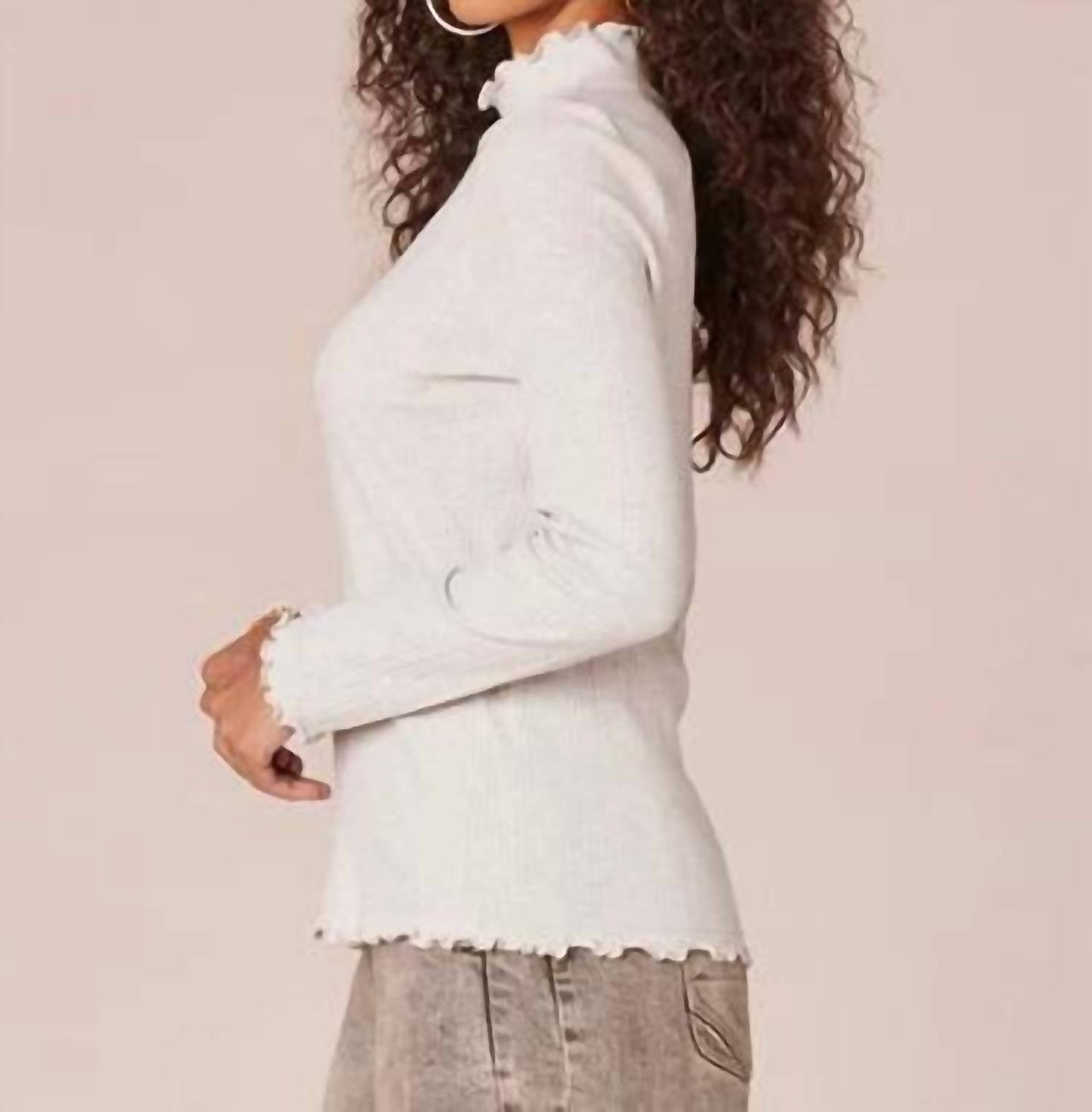 Democracy - Mock Neck Raglan Sleeve Knit Top With Lettuce Edge