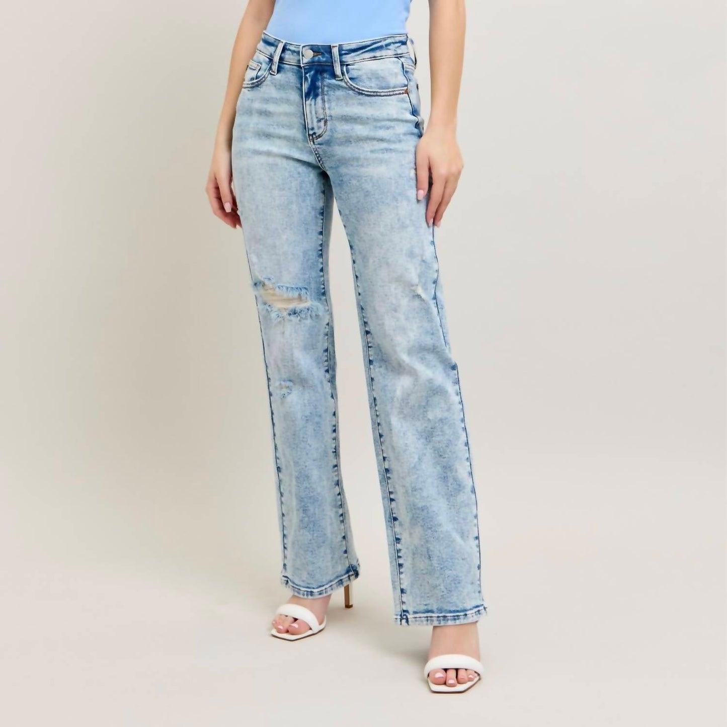 Judy Blue - High Waisted Mineral Wash Destroy 90's Straight Leg Jeans