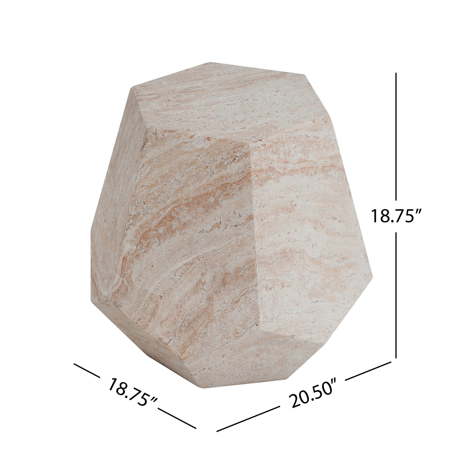 Outdoor/Indoor Lightweight Concrete Side Table with Travertine Finish in Beige