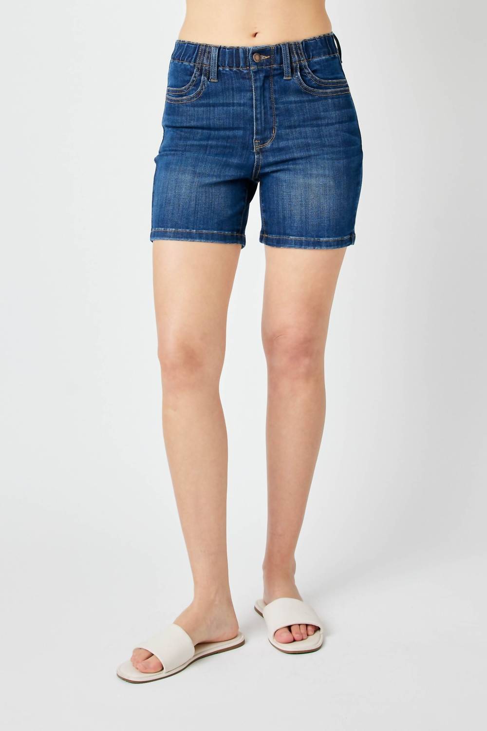 Judy Blue - High Waist Elastic Waist Mid Length Shorts