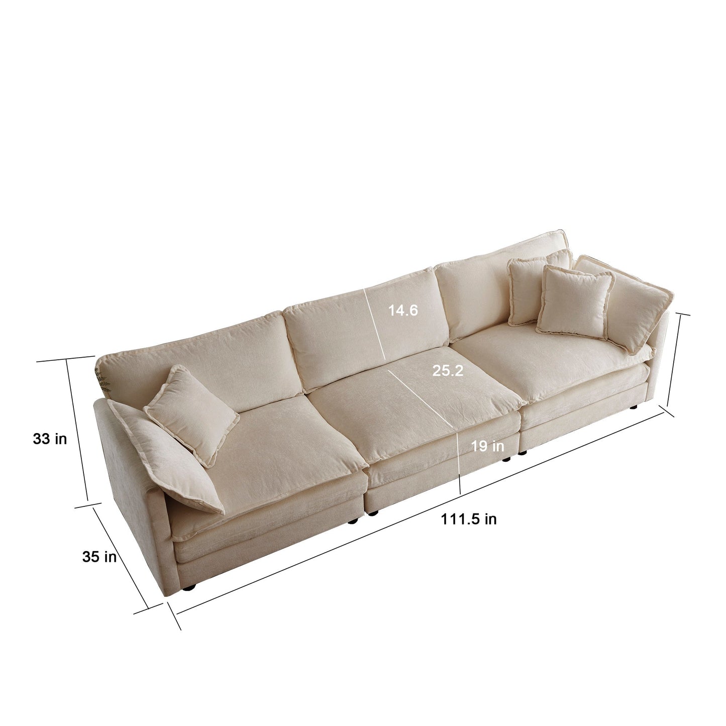 2-Piece Upholstered Living Room Sectional Sofa Set in Beige Chenille